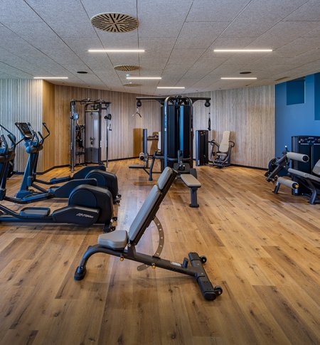Modern gym with cardio and strength machines on wooden flooring        Ask ChatGPT