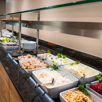 Salatbuffet mit verschiedenen frischen und vorbereiteten Salaten
