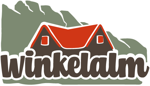 Logo der Winkelalm mit stilisierter Almhütte und Bergsilhouette
