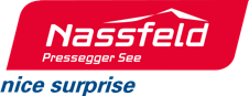 Logo with red background and white text "Nassfeld Pressegger See"