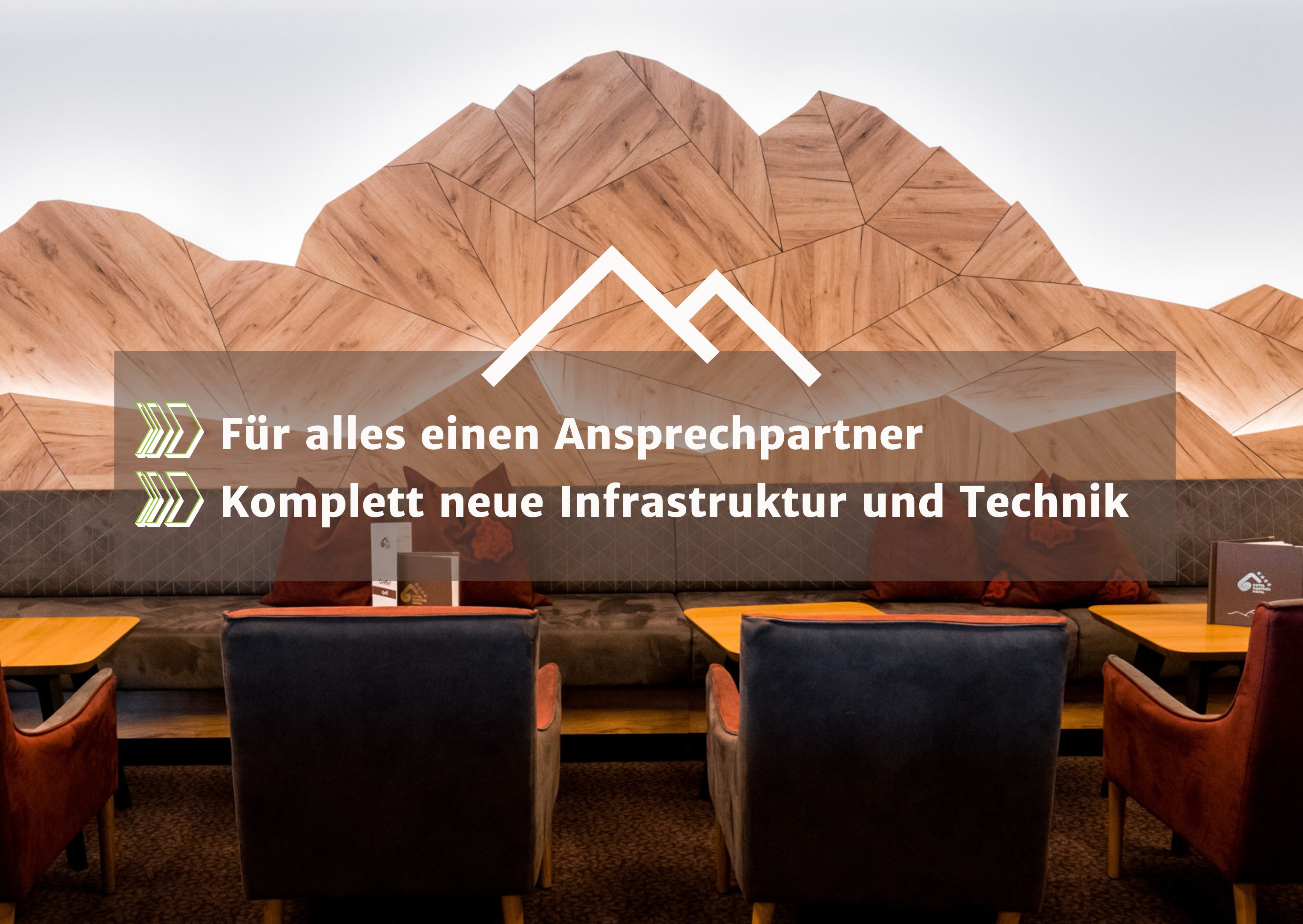 Loungebereich mit Text über Highlights darüber.