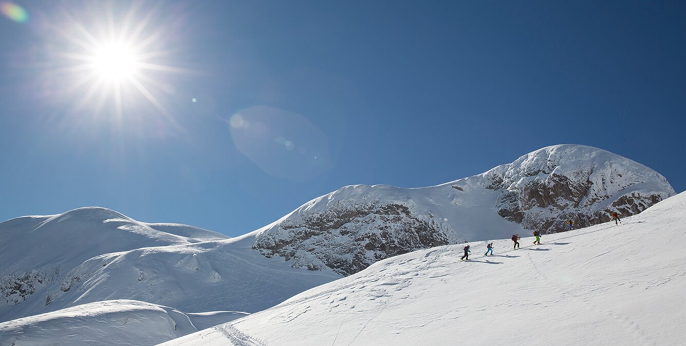 Gruppe bei einer Skitour auf den Berg